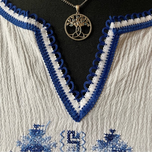 Made in Greece Boho Short Sleeve Cotton Blouse - Picture 2 of 9